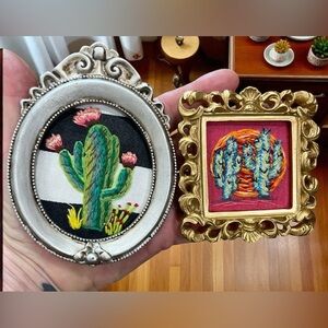 Hand Embroidered mini Cactus Art in Ornate Frames